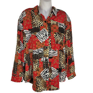 Vtg S.G. Sport Collection Womens Shirt Large Animal Print Patchwork Red Button